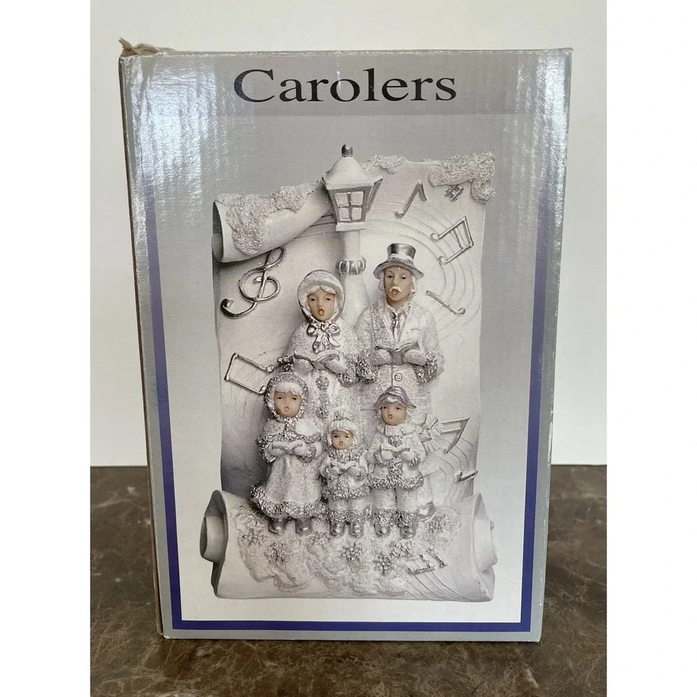 Vtg White Silver Ceramic Angel Carolers Tabletop Figurine Music Box Lincolnshire